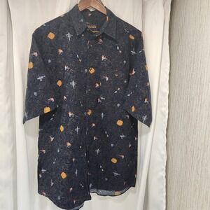 Woolrich Fly Fishing Lure Creel‎ Lake Depth Contour Map Print Shirt Men's Large